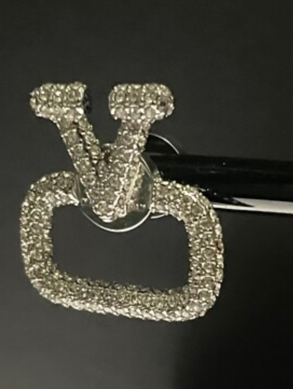 Crystal V Logo Open-Square Stud Earrings - Silver Tone - Picture 3 of 6